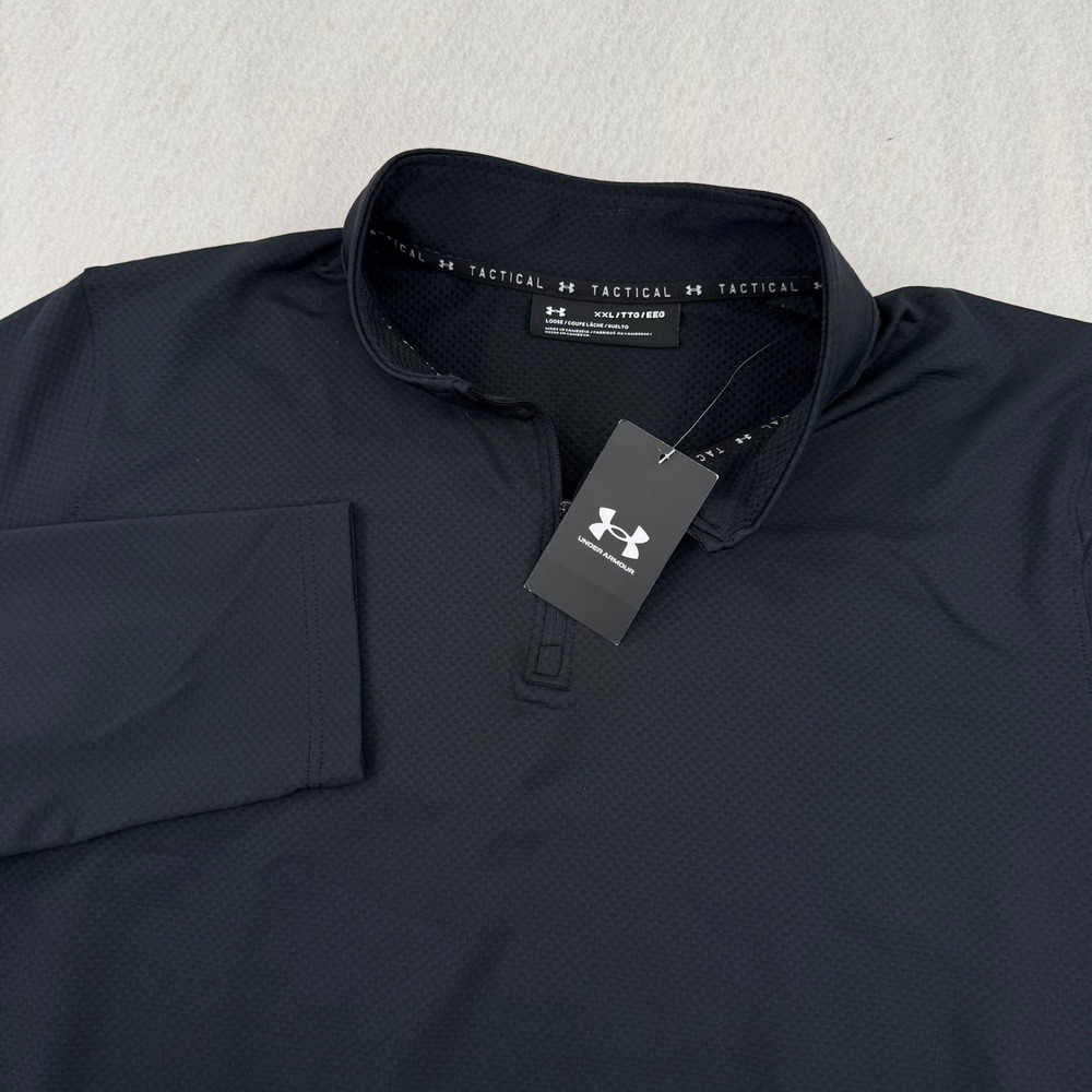 NWT Under Armour Tactical Mens XXL Black 1/4 Zip Pullover Shirt Golf 1343352